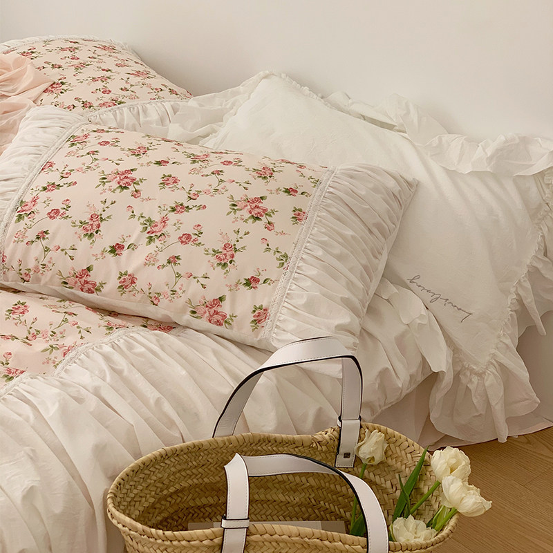 床上用品床单四件套纯棉100全棉ins法式复古公主风水洗棉家用被套