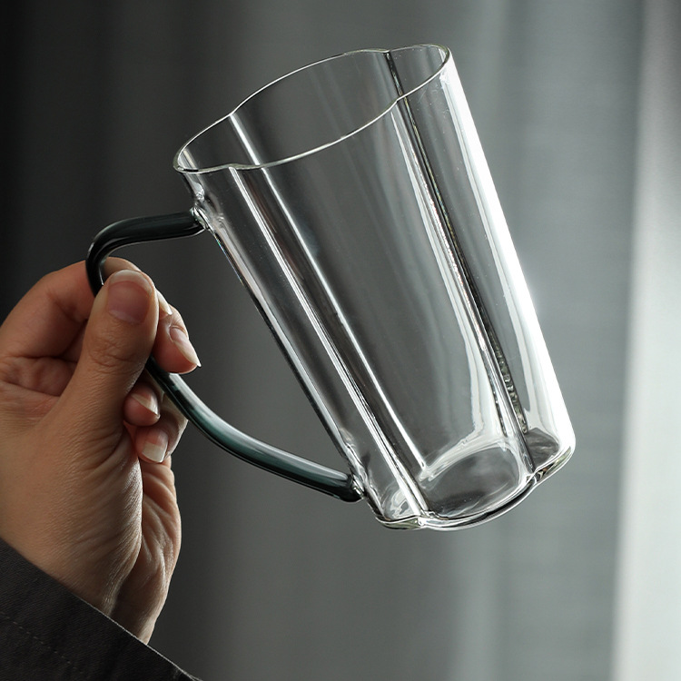 四叶草玻璃绿茶杯大容量水杯泡花茶玻璃杯颜值带把手家用玻璃杯