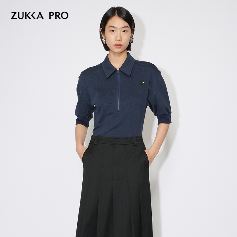 ZUKKA PRO卓卡女装秋冬新款Polo领收腰显瘦上衣修身休闲T恤