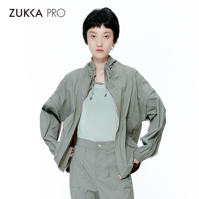 ZUKKA PRO卓卡女装夏季新款抽绳立领可拆卸套袖弹力运动休闲外套