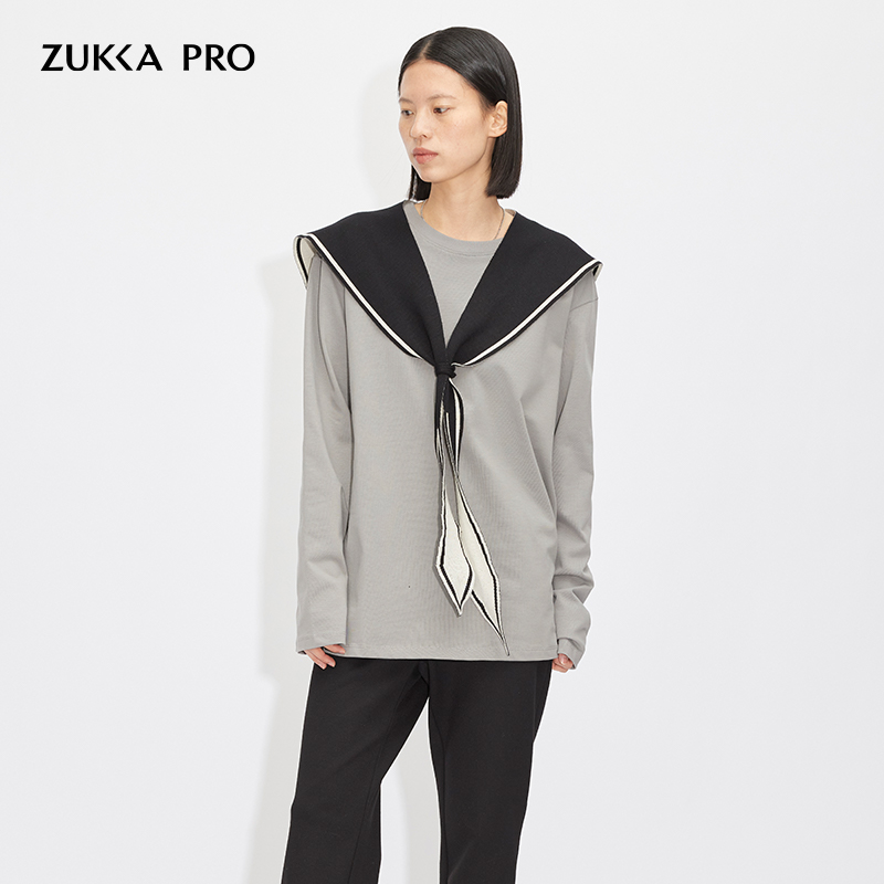 Zukka pro卓卡女装夏季新品宽松休闲100%纯棉长袖简约百搭T恤