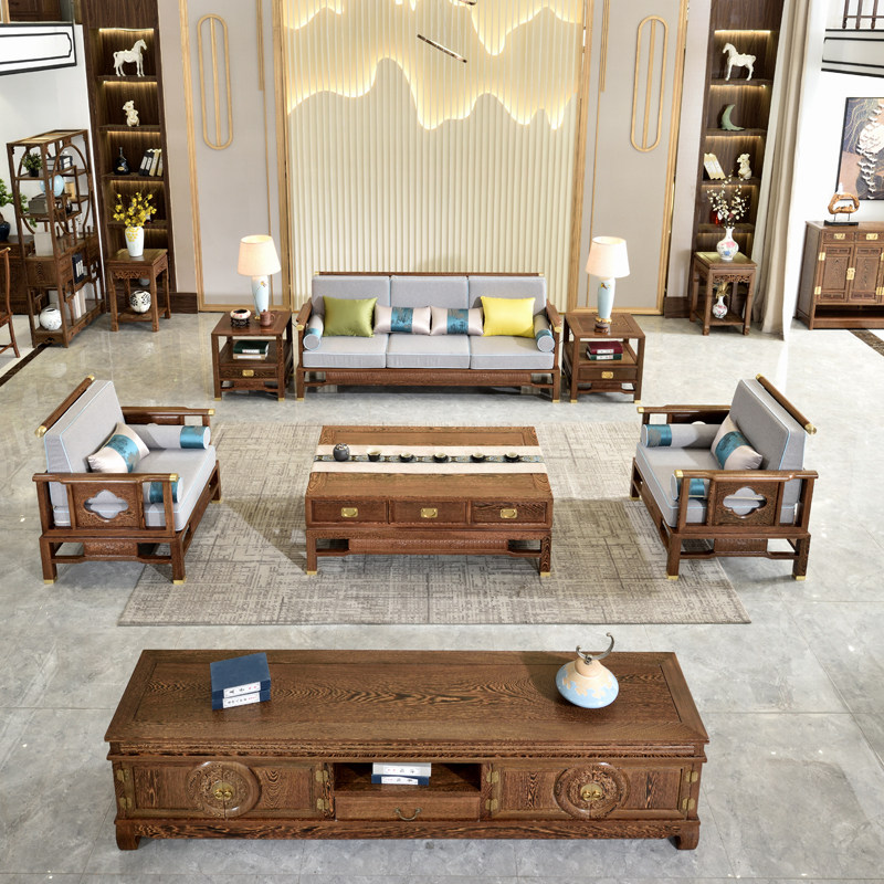 红木沙发新中式明清古典客厅实木沙发家具鸡翅木雕花沙发组合整装