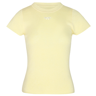 NVPVVA 新款奶黄色蝴蝶结刺绣打底针织衫夏季显瘦修身短款T恤上衣