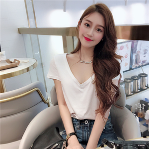 v领性感t恤女夏图片
