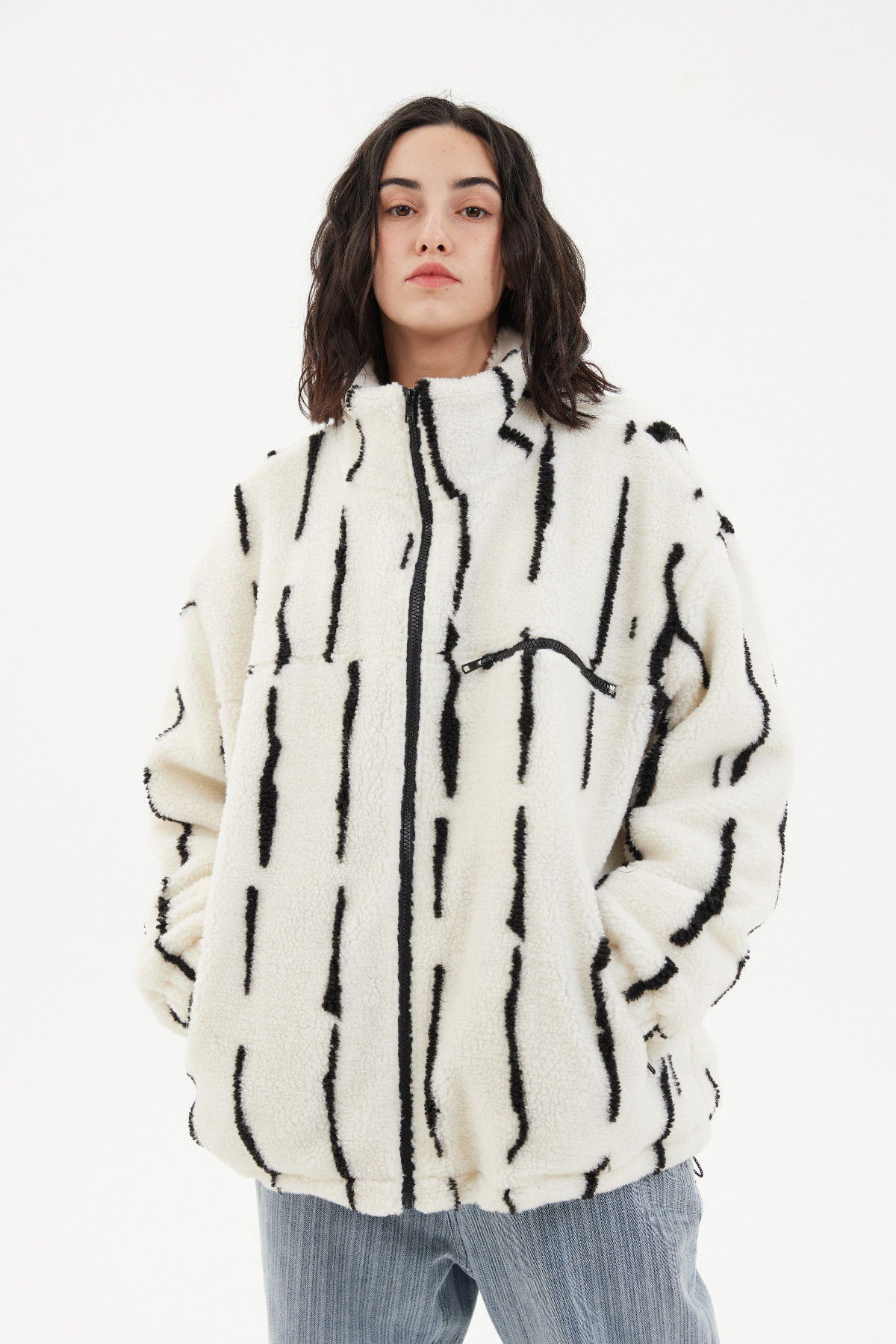 augenweide原创墨迹秋冬新款情侣装国潮牌羊羔绒外套宽松立领棉衣