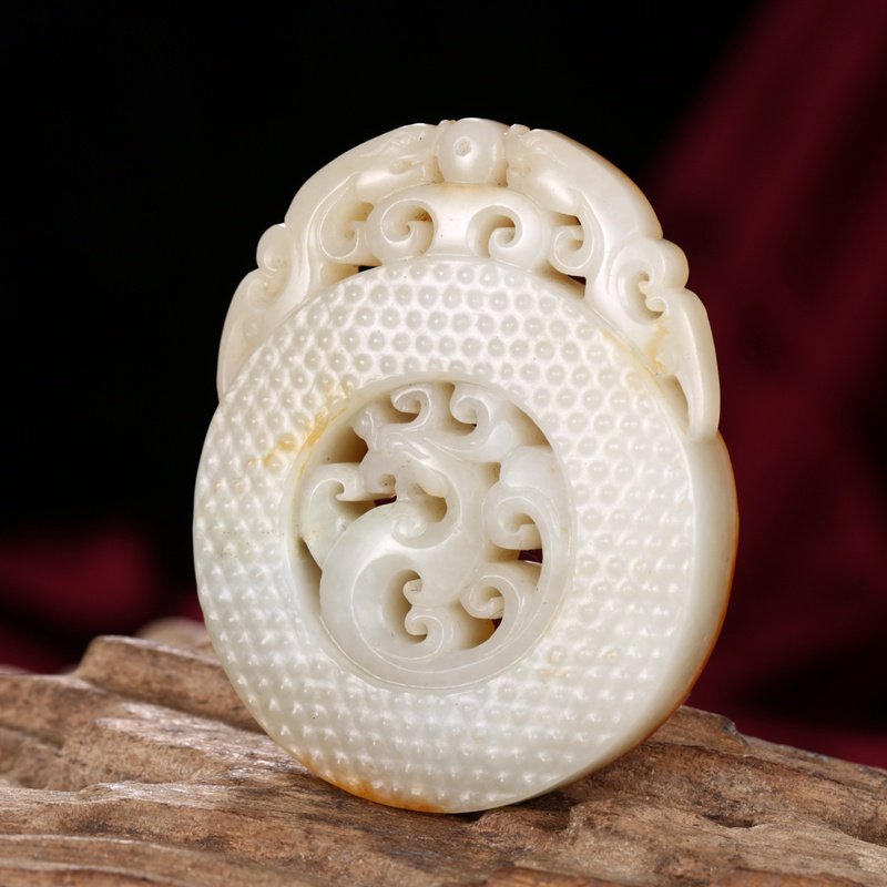 玉雕名家高守亮作品【龙凤呈祥】和田玉怀古龙凤佩挂件73.24g