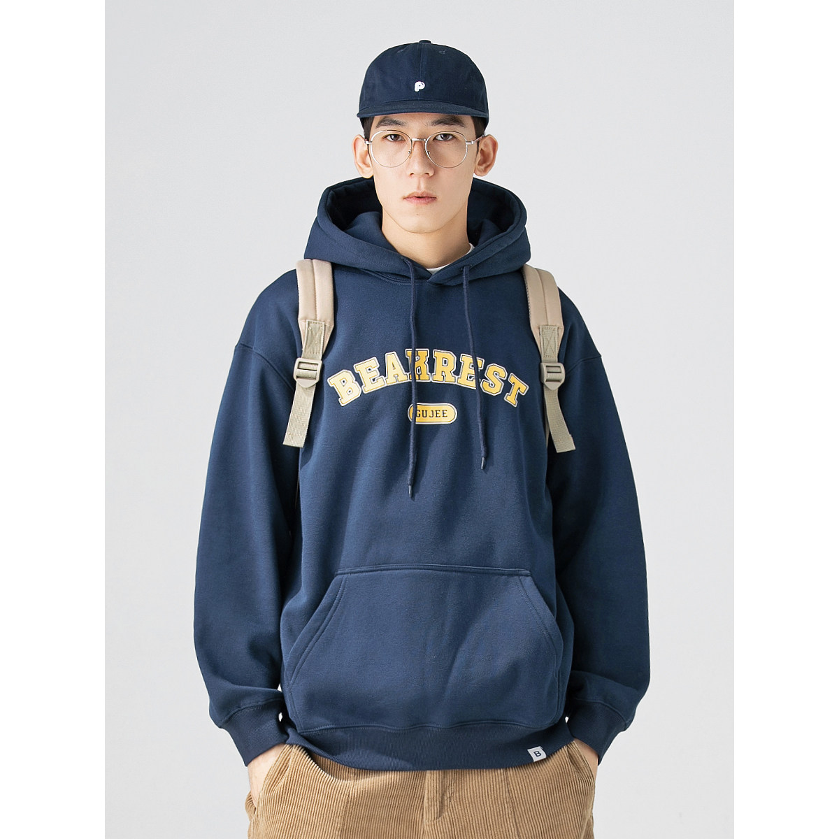 春秋季卫衣男连帽潮牌宽松潮流百搭美式复古字母印花加绒外套