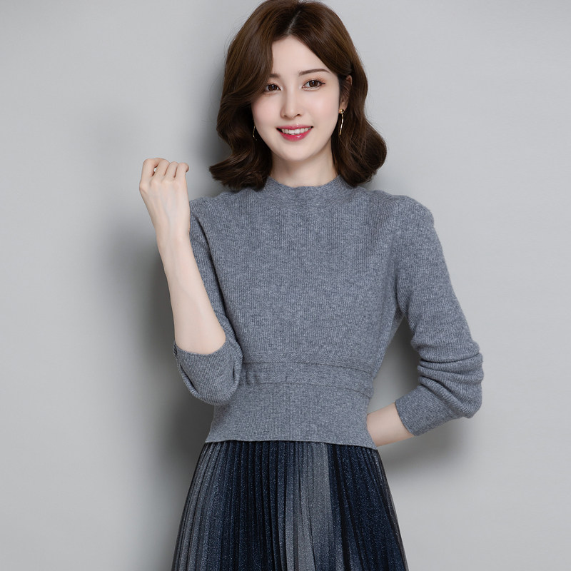 100纯羊绒高腰短款小毛衣女春秋厚半高领羊毛衫秋冬打底针织上衣
