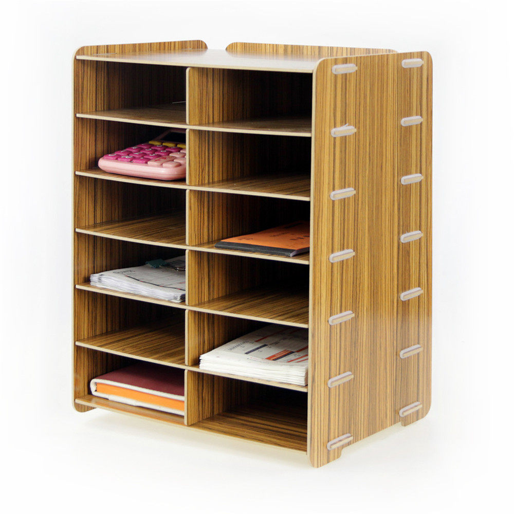 创意木质办公桌面文件架双排12格a5快递出库单电子面单收纳分类架