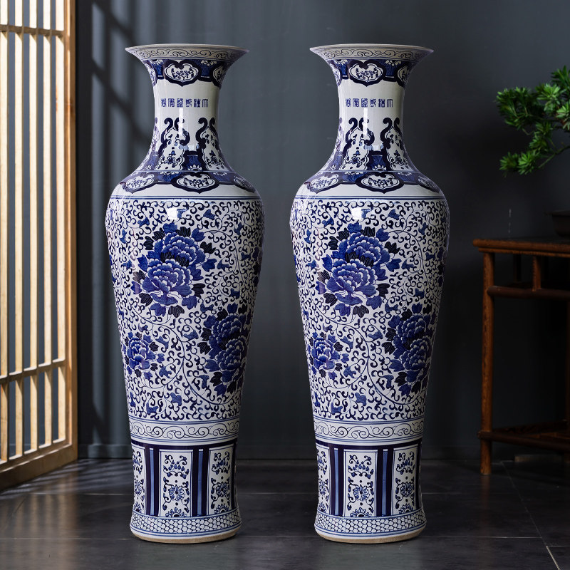 景德镇陶瓷器仿古手绘青花瓷落地大花瓶酒店客厅装饰中式摆件开业