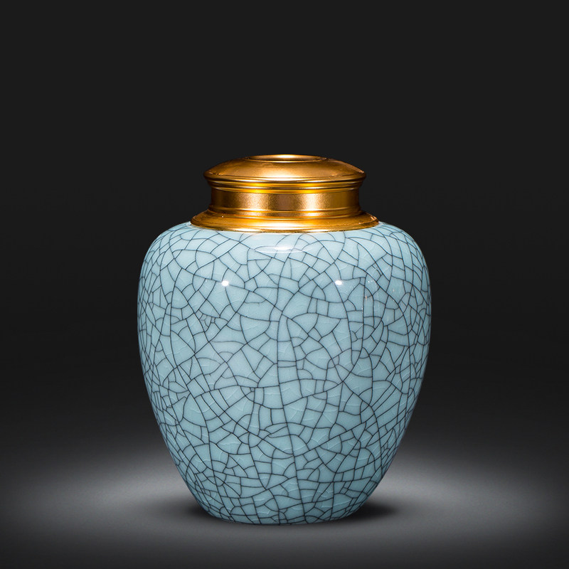 景德镇仿古裂纹釉茶叶罐 小号普洱茶散茶罐 中式古典陶瓷密封罐子