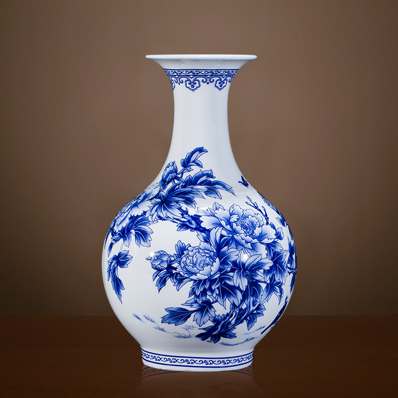 景德镇陶瓷薄胎青花瓷花瓶插花中国风摆件中式家居客厅装饰品瓷器