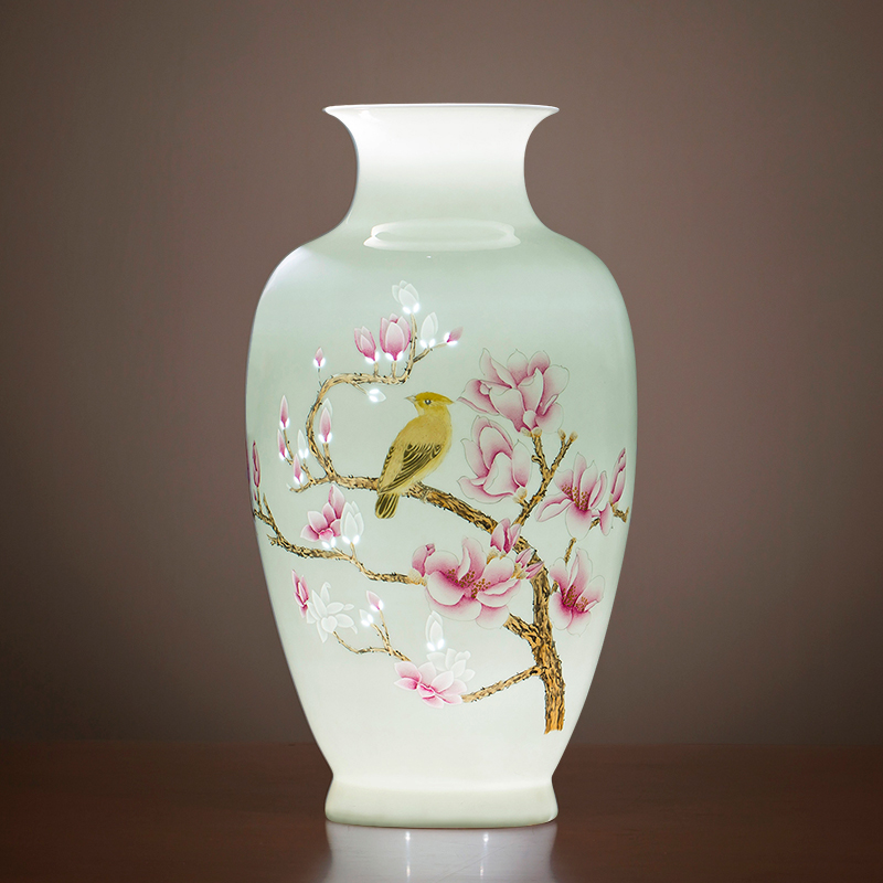 景德镇陶瓷花瓶中式现代大师手绘薄胎玲珑客厅家居玄关装饰品摆件 - 