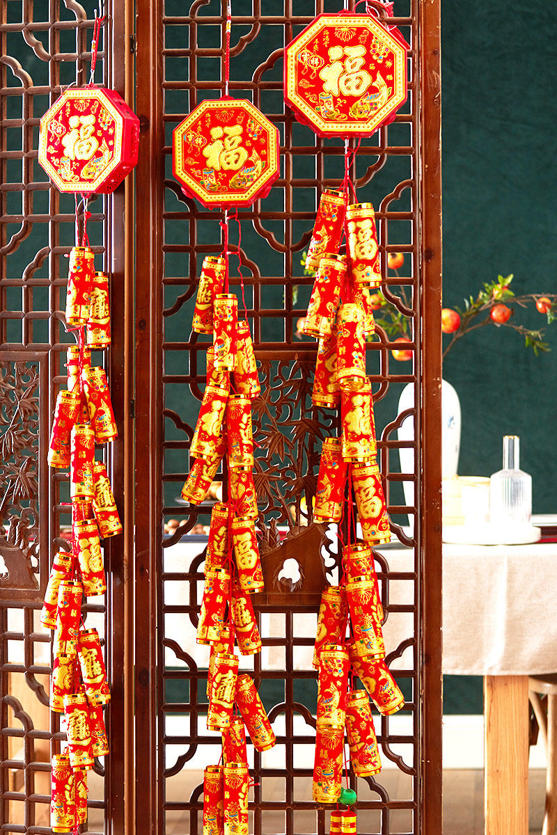 2022年新年过年装饰品电子鞭炮超响门上挂件挂饰虎年春节布置喜庆