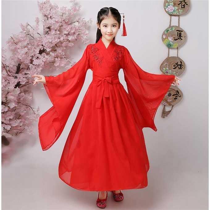 古装儿童女汉服女童仙女古代服装中国风小女孩古筝飘逸舞蹈表演服