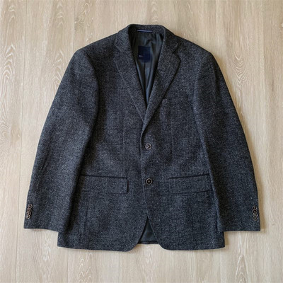 男士人字纹羊毛混纺两粒扣西服 西装