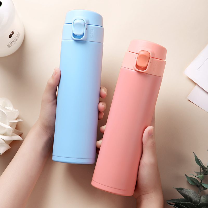 包邮 弹跳盖保温杯子大容量网红不锈钢水杯男女中学生简约韩版便携防