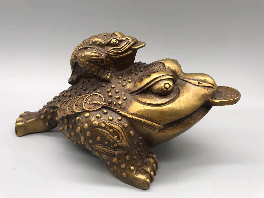 黄铜母子金蟾摆件招财旺财金蟾家居风