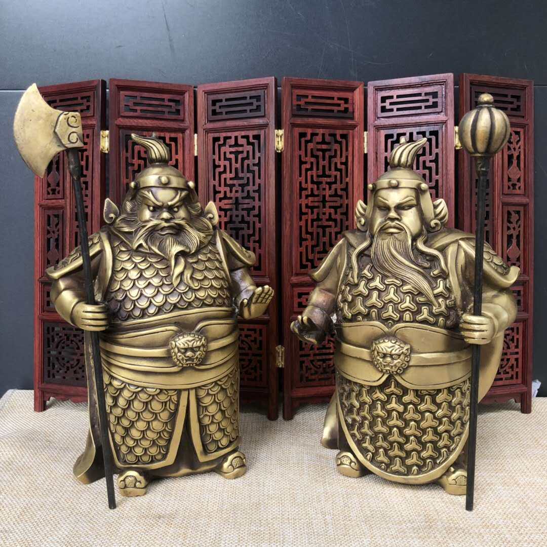 纯铜护宅门神摆件哼哈二将门神一对镇