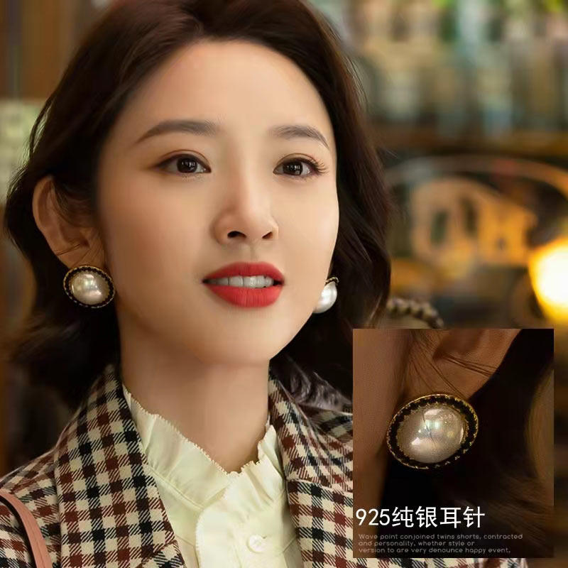 小敏家唐艺昕同款耳环小香风高亮大珍珠耳钉网红明星气质时尚耳饰