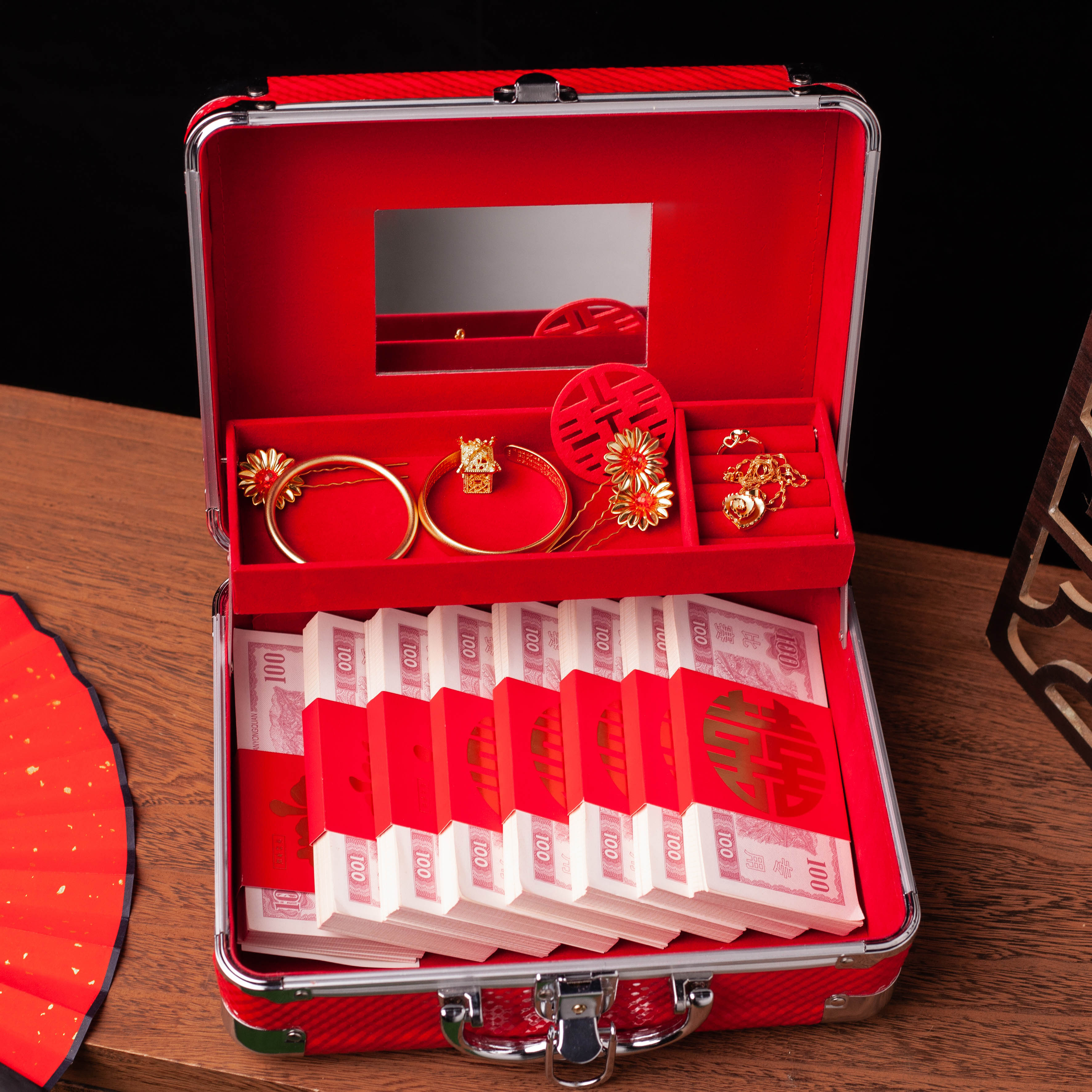 聘礼盒礼金箱彩礼中式提亲个性10万彩礼盒子首饰盒婚庆婚嫁礼金盒