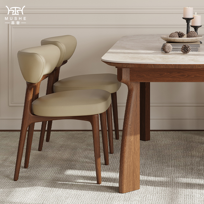 暮奢法式实木餐椅现代简约设计师白蜡木小户型家用靠背椅