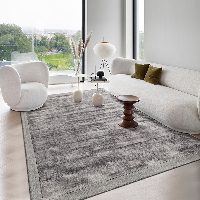 印度进口手工编织天丝地毯纯色简约侘寂风高端轻奢客厅沙发卧室毯