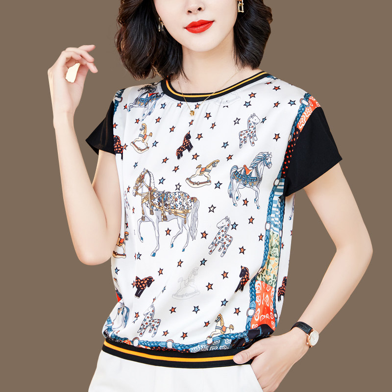 真丝短袖t恤女2021夏新款