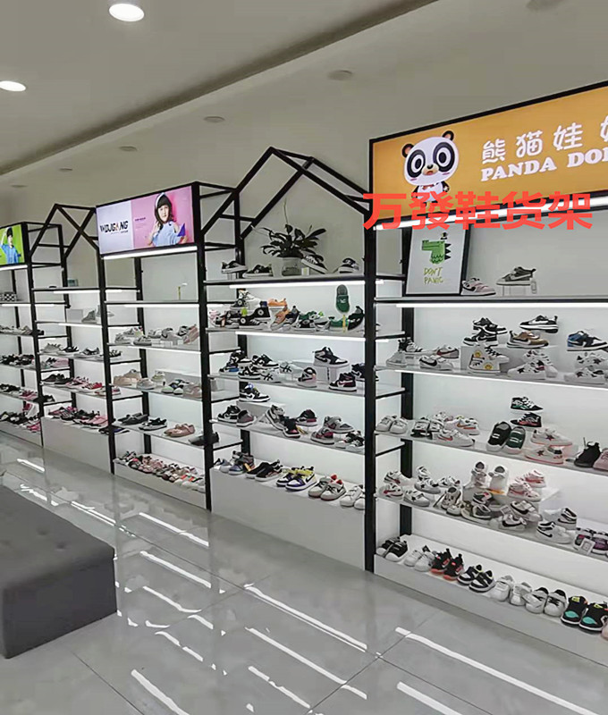 鞋店展示柜 落地式_鞋店鞋架展示架男女童鞋子包包陈列柜带灯落地式