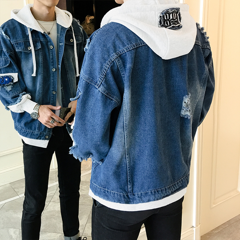牛仔卫衣男 连帽 韩版宽松
