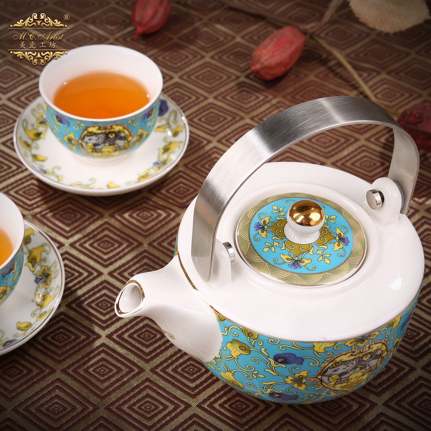 【尾货清仓】出口陶瓷新中式花草茶具套装泡茶壶下午茶杯碟咖啡具