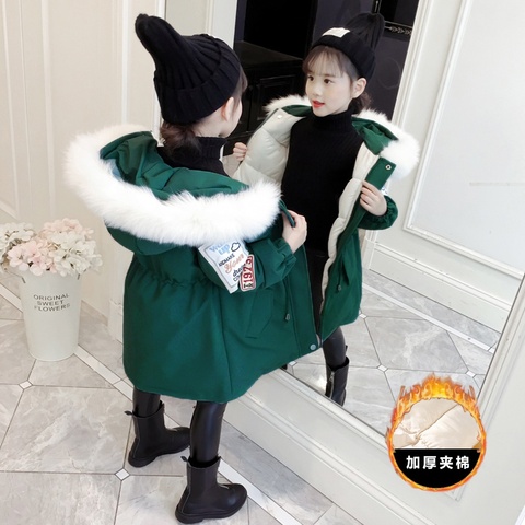 女童棉服2019新款韩版洋气中长加厚羽绒儿童外套棉袄女孩冬装棉衣