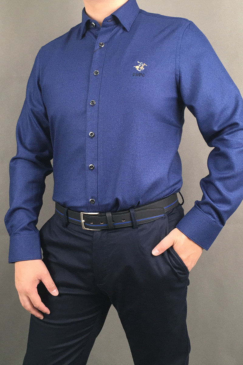 比华利保罗秋季新品净色磨毛抗皱商务羊毛长袖衬衫男装205121224