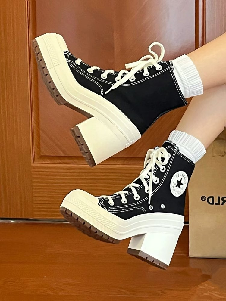 2024 oversized canvas thick heeled casual women's shoes