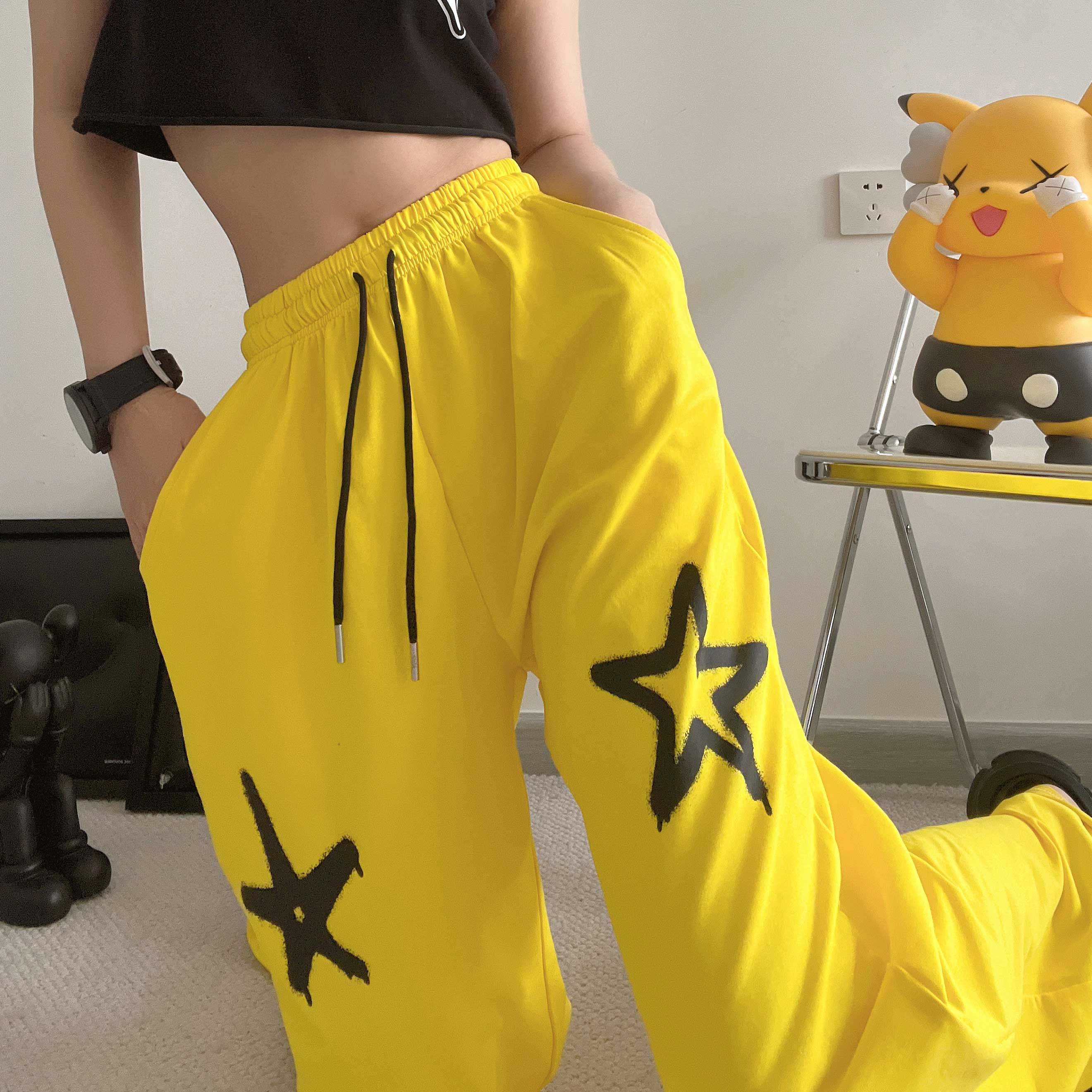 cbx黄色星星长裤2022潮新款女嘻哈辣妹跳舞时尚运动直筒裤潮ins