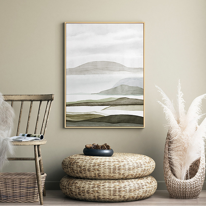 风雪之缘北欧抽象风景装饰画原木风客厅挂画入户玄关墙画日式文艺