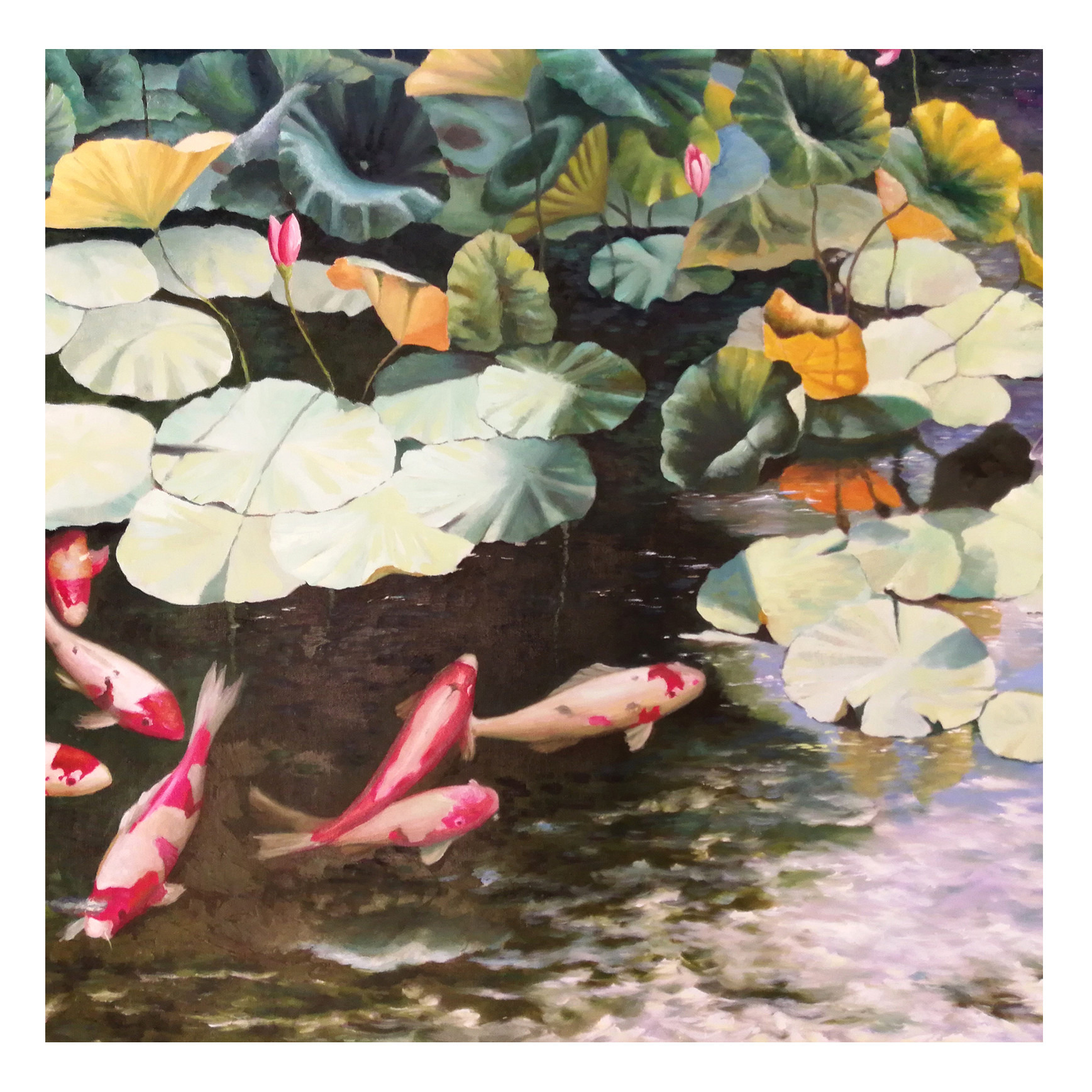 (朝鲜)1.6米 金京日《荷塘锦鲤》白虎美术创作社 星朝画廊