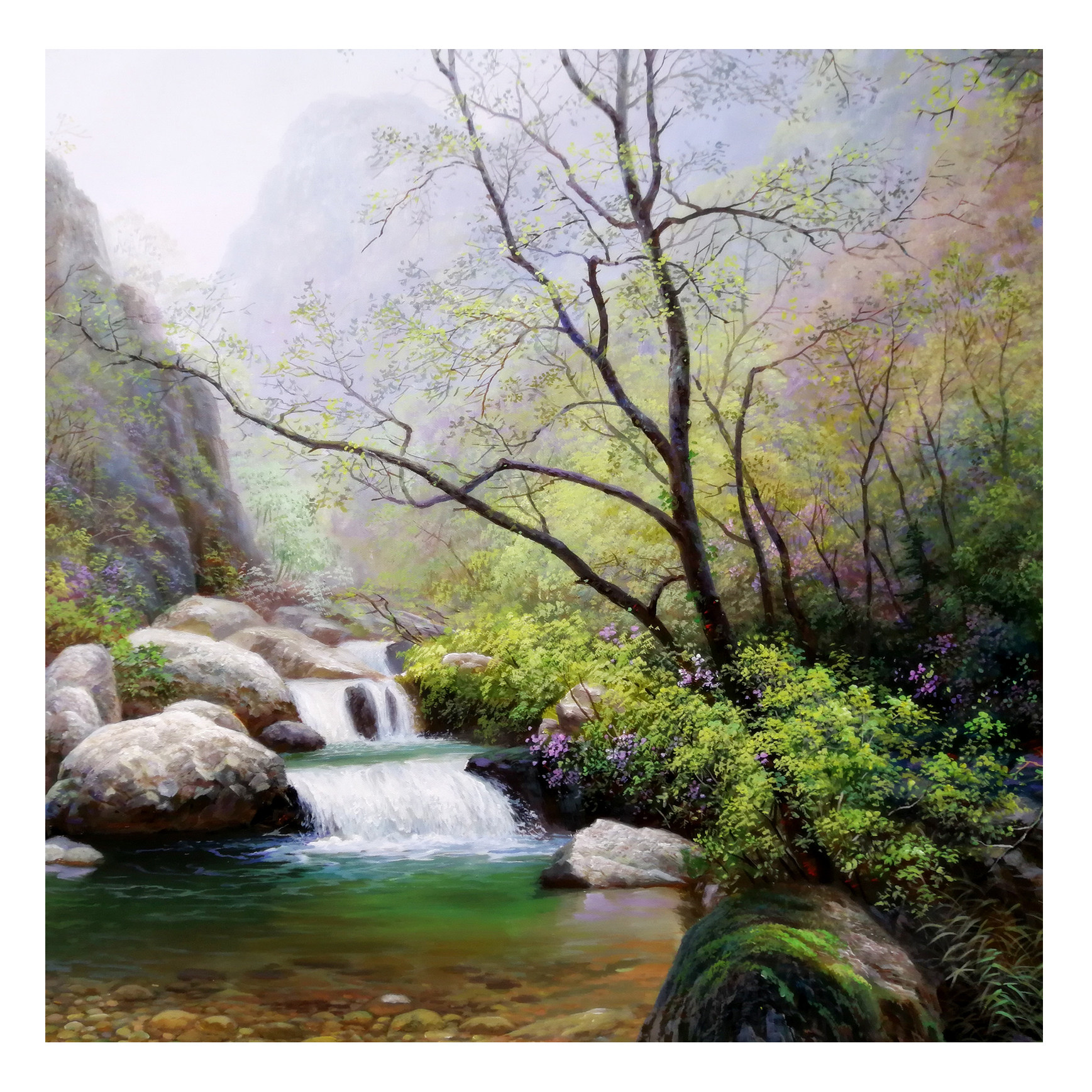 (朝鲜)安哲男《密林溪流》白虎美术创作社 星朝画廊