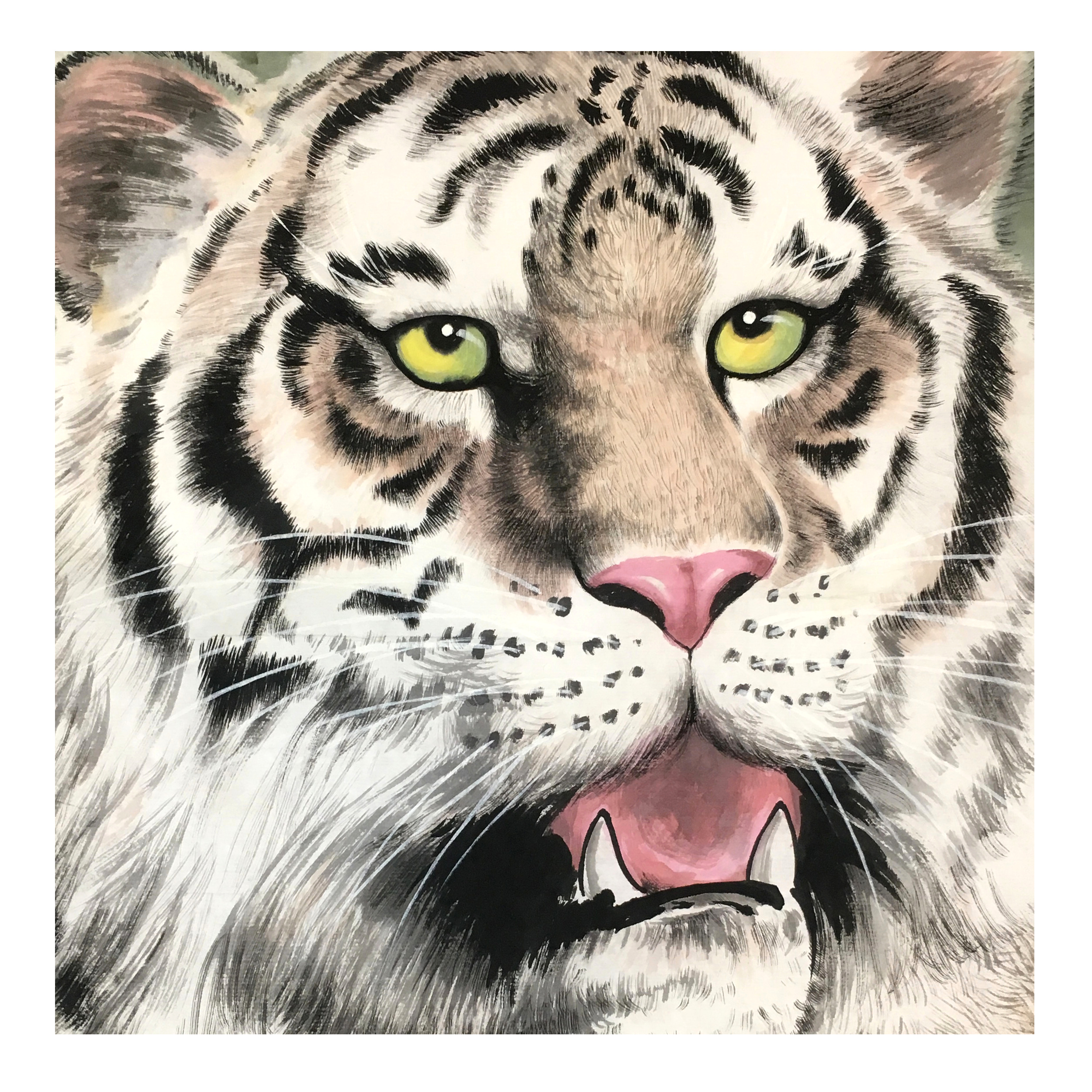 (朝鲜) 李恩 1.75米 《白虎》平壤美术大学 星朝画廊(已托裱)