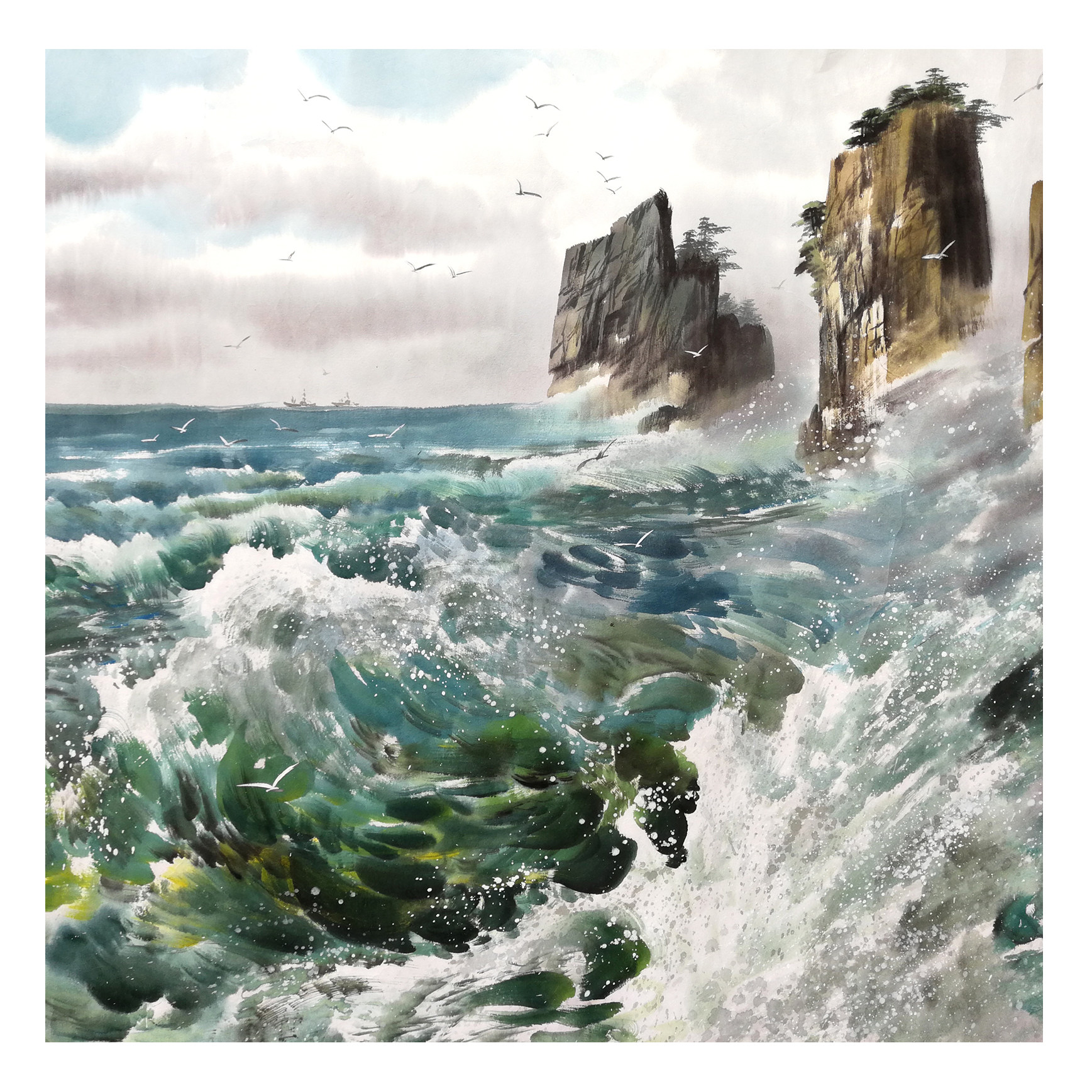 (朝鲜)功勋艺术家 金灿《东海的波涛》中央美术创作社 星朝画廊