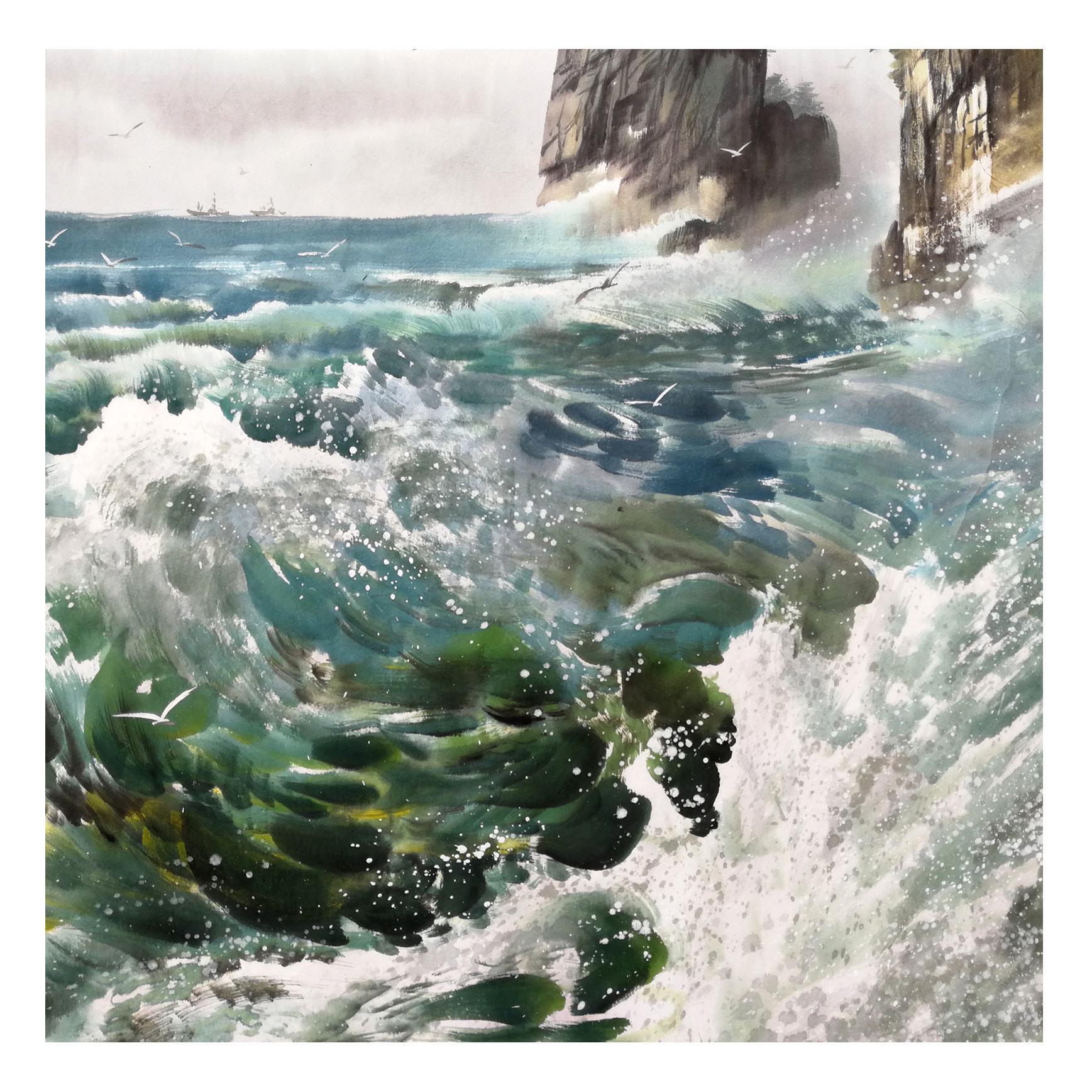 (朝鲜)功勋艺术家 金灿《东海的波涛》中央美术创作社 星朝画廊