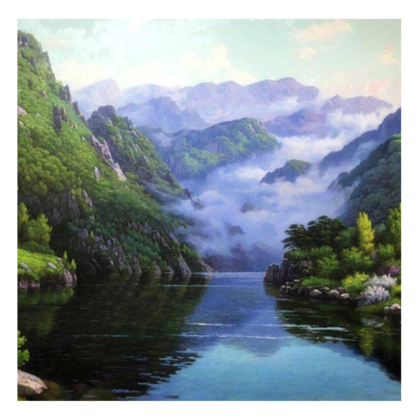 (朝鲜)巨幅4米 功勋艺术家 卞东奎《溪谷》白虎创作社 星朝画廊