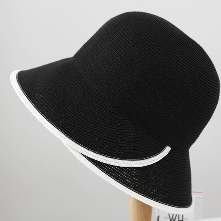 风遮阳帽女夏季大檐草帽女士复古日系防晒帽黑色太阳帽可折叠—帽子