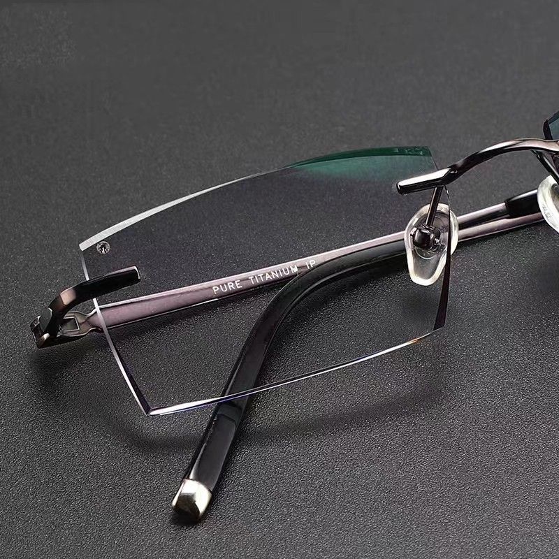纯钛无框眼镜男女成品有度数近视平光变色防蓝光佩戴超轻丹阳眼镜