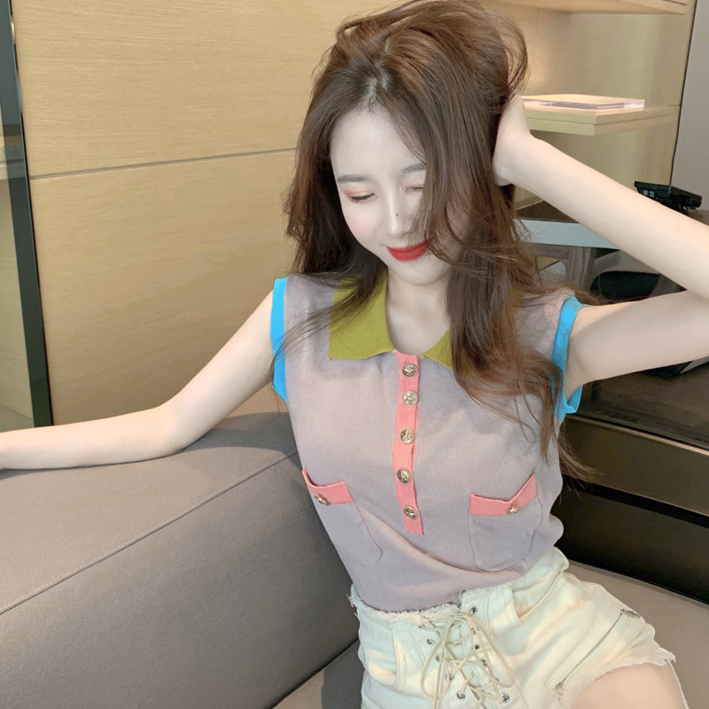 2022夏季新款网红港风Polo领冰丝针织衫上衣无袖短款t恤女ins超火在类目 女装/女士精品, 派克服中 - 来自Buy2taobao.com提供专业的淘宝代购服务