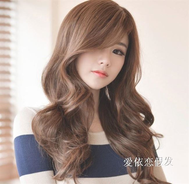中分假发 女 长发 女士假发长卷发长直发微卷 修脸女生斜刘海假发