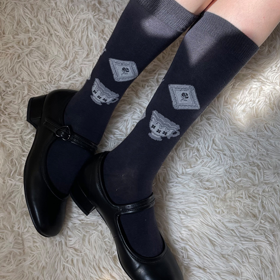 hymn原创设计茶具杯垫复古中筒袜lolita秋季cla系棉袜