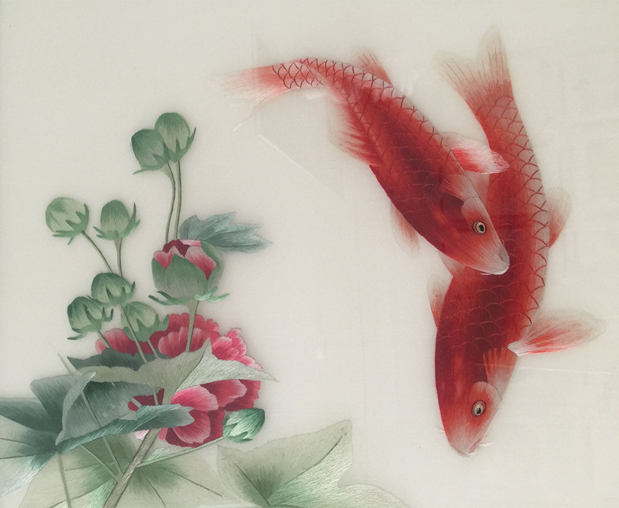 匠心精细《芙蓉鲤鱼》刺绣精品