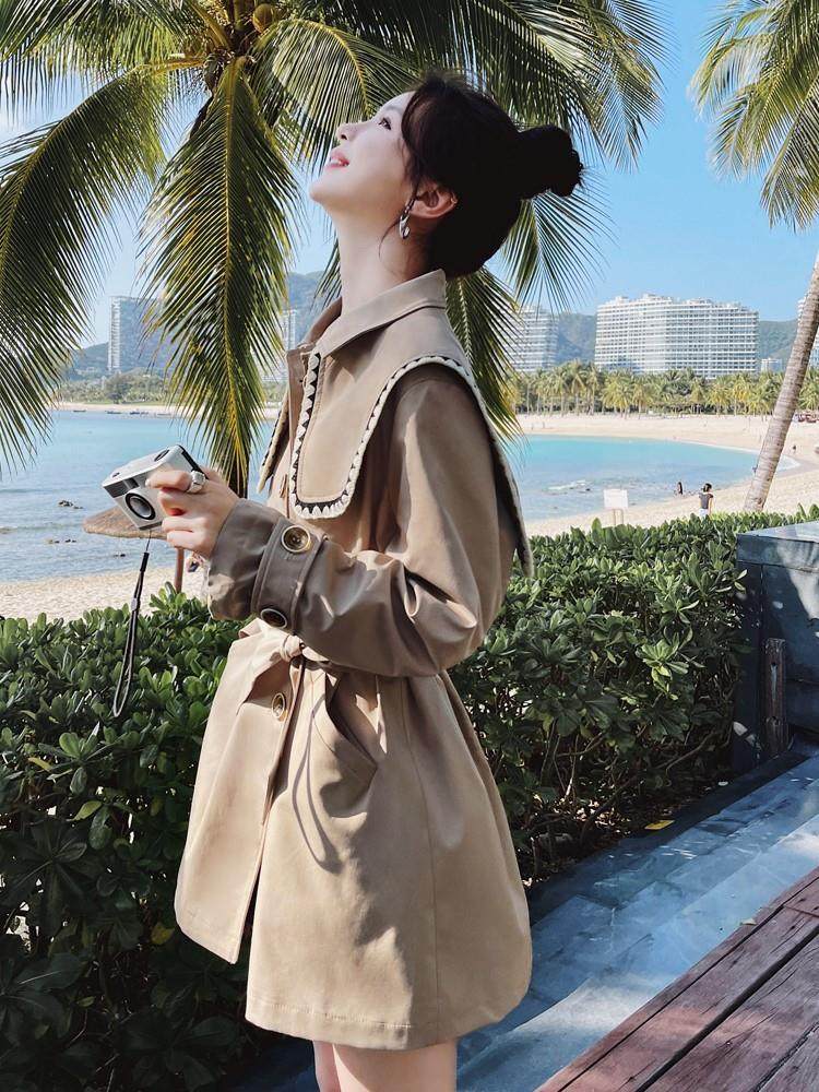 majekara都市通勤气质魅力干练洒脱海军领收风衣