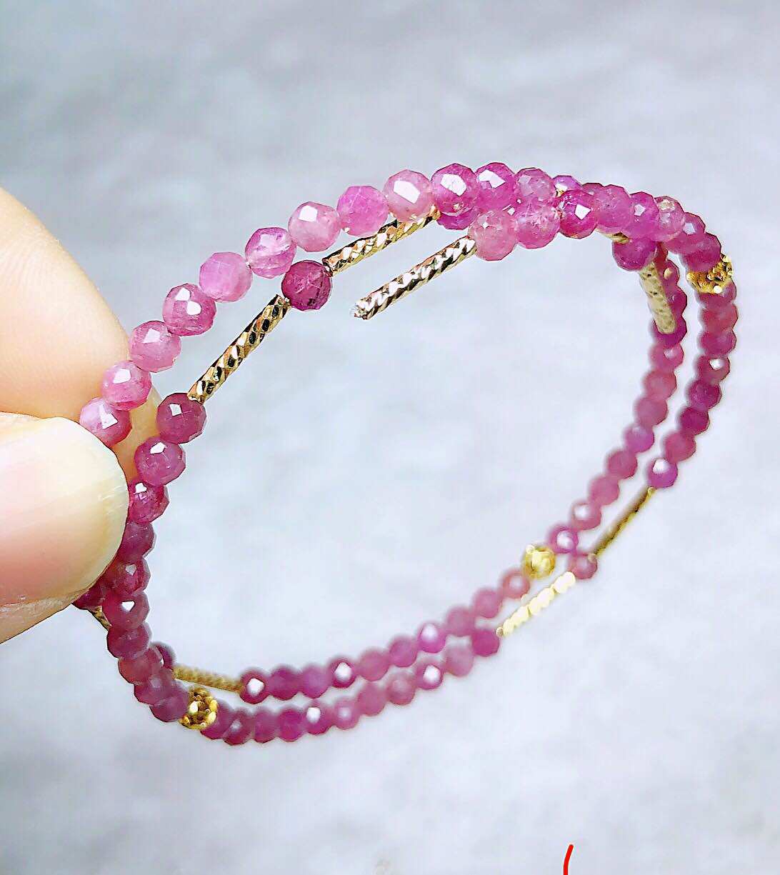 特价卢比来红色天然碧玺多圈珠子串手链女水晶饰品转好运一物一图